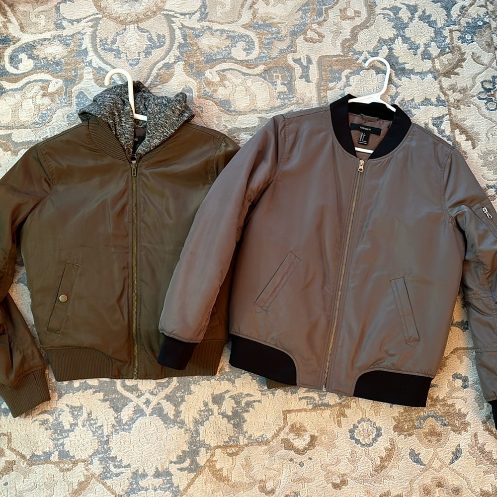 Lot of 2 Forever 21 Green Bomber Jackets Size Small